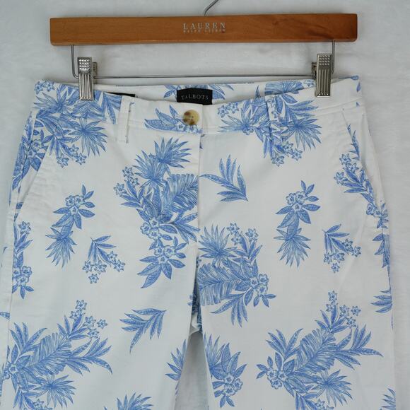 Talbots Pants Womens 2P Blue White Floral Cotton Relaxed Chino Cropped Preppy - Picture 4 of 12